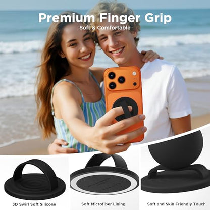 Magnetic Phone Grip Ring, Compatible with MagSafe, Upgraded Liquid Silicone for Secure Comfort, Rotating Finger Loop Ring Grip Holder for iPhone 17/16/15/14/13/12 Pro Max Plus, Black - color: Black