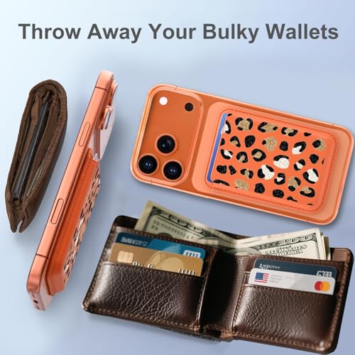 for Magsafe Card Holder | Leopard Print Leather Magnetic Wallet - color: Leopard Print