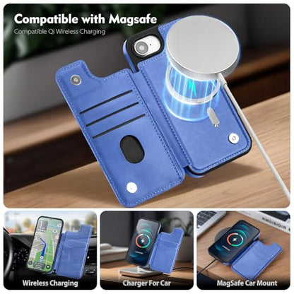 SkyEagle Compatible with MagSafe iPhone 17e / 16e Case Wallet,Purple Blue | Magnetic Clasp,RFID Blocking,PU Leather,Flip Folio Shockproof Phone Cover,with Credit Card Slots & Kickstand for Men & Women - color: Purple Blue
