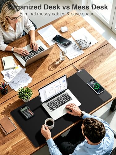Magnetic Wireless Charging Mouse Pad, 31.5"x15.8" Large Desk Mat - color: Black-31.5"x15.8"-Mag-Right