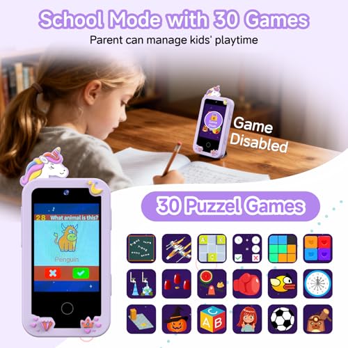 Kids Smart Phone Toys for Girls Age 3-9, Touchscreen Dual Camera Kids Phone, Christmas Birthday Gifts for Age 3 4 5 6 7 8 9, Toddler Learning Play Toy with Music Player, 8G Card - color: Rice White