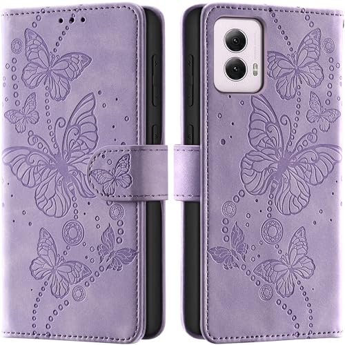 Case Wallet for Motorola Moto G Power 5G 2024, Purple | RFID Blocking, 3 Card Holder Stand, Shockproof TPU Shell, PU Leather Magnetic Closure, 6.7-inch - color: Purple