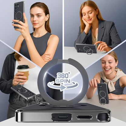 Magnetic for Samsung Galaxy S26 Ultra Case with 360° Spin Stand | [Compatible with MagSafe][Military Drop Protection] Shockproof Galaxy S26 Ultra Phone Cover with Kickstand, Black/Clear - color: Black/Clear