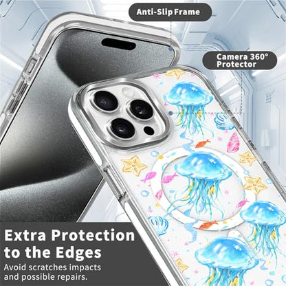 VisEnt Clear Case for iPhone 14 Pro, Magnetic Phone Case, Transparent Slim Cover, Military Grade Protection, Shockproof, Anti-Yellowing, Scratch Resistant, Blue Jellyfish Ocean - color: Blue Jellyfish Ocean, size: Iphone 14 Pro