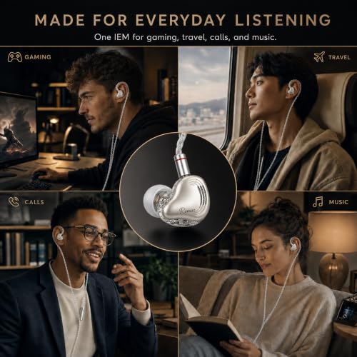 Rosmas Wired Earbuds with Mic,SM10 Pro Wired Gaming IEM Earbuds with Mic, Detachable 2-Pin Cable, 4BA+1DD Hybrid in-Ear Headphones, Secure Over-Ear Fit, 3.5mm for PC and Controllers， Sliver - color: Silver