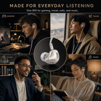 Rosmas Wired Earbuds with Mic,SM10 Pro Wired Gaming IEM Earbuds with Mic, Detachable 2-Pin Cable, 4BA+1DD Hybrid in-Ear Headphones, Secure Over-Ear Fit, 3.5mm for PC and Controllers， Sliver - color: Silver