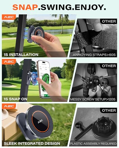A2C Silver Alloy Magnetic Golf Cart Phone Holder Mount, Golf Accessories - color: Silver