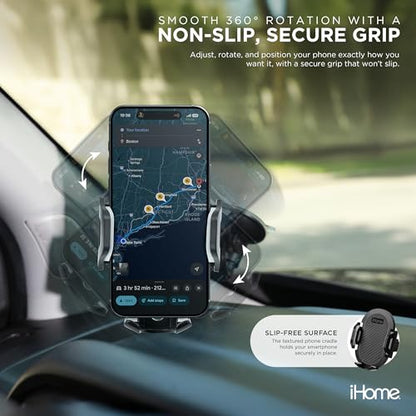 iHome Car Mount, Dashboard/Windshield/Vent Mount, Swivel Neck, Silicone Grip, Adjustable Mount Arm with Suction Cup Base (Gooseneck Car Mount) - style: Gooseneck Car Mount