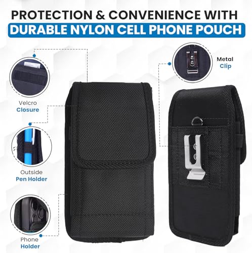 Wireless City Nylon Vertical Phone Holster Galaxy S25/S24/S23/S22/S21/S20/S10/S9+/S8+, Strong Velcro Nylon Holster, Carrying Pouch for Men & Women - Fit with Case On (Black) - color: NV-Black, size: Samsung (S10 to S25)