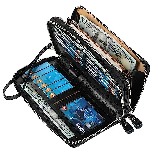 Small Compact Women Wallet RFID Blocking Genuine Leather Bifold Purse with ID Windows - color: 2-waxed Black, size: One Size