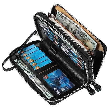 Small Compact Women Wallet RFID Blocking Genuine Leather Bifold Purse with ID Windows - color: 2-waxed Black, size: One Size