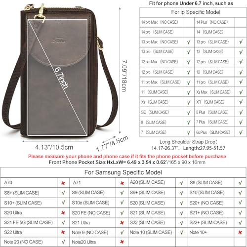 S-ZONE Small Crossbody Bags for Women Phone Purse RFID Blocking Wallet | Card Slots, Vegan Leather, Anti-theft, Multi Pockets, Detachable Adjustable Strap, Travel Eveyday Outing - color: Retro Coffee