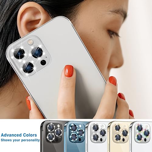 Compatible with iPhone 12 Pro Max Camera Lens Protector, Bling Glitter 9H Tempered Glass Camera Cover Anti Scratch Shockproof Screen Protector Individual Ring - 3Pcs Glitter Pacific Blue - color: Pacific Blue Glitter