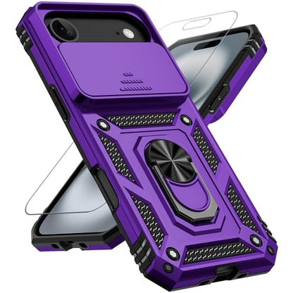 for iPhone Air Case, with Slide Camera Cover HD Screen Protector [Military Grade 16ft. Drop Tested] Ring Holder Kickstand Protective Phone Case for Apple iPhone Air 2025, Purple - color: Purple w/ Slide Camera 2nd gen. Military Grade