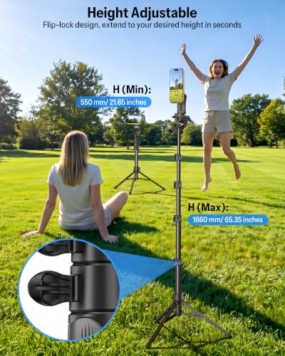 OMOTON TP02-Pro-PK 65" Magnetic Phone Tripod Kit with Fill Light & 2 Remote - color: 8-2-Black PK