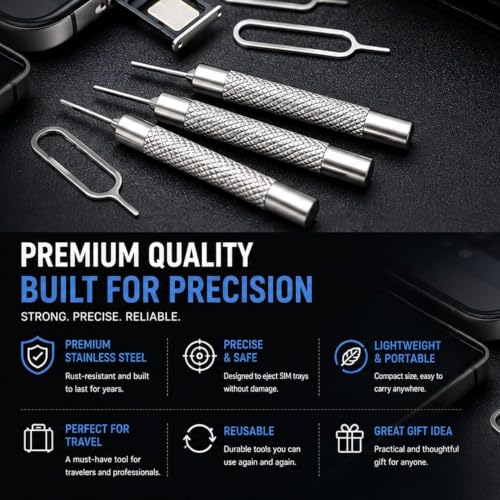 SIM Card Removal Tool Set, Stainless Steel Ejector Pin Kit, 13 Piece, Compatible with iPhone, Samsung, iPad and More