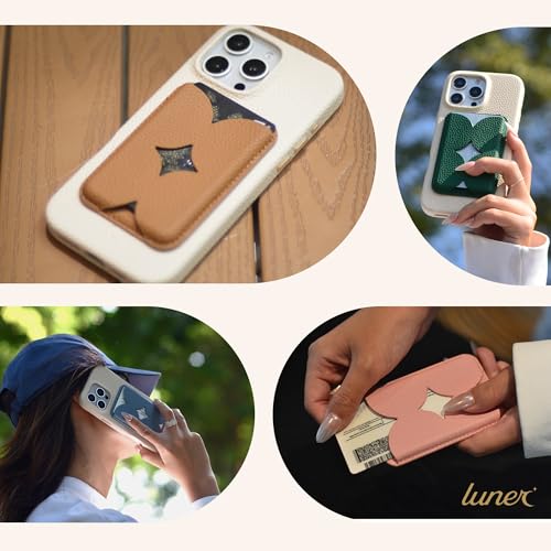 Luner - Leather Magnetic Card Wallet Compatible with Magsafe - for iPhone 16, 15, 14, 13, 12 series - Holds 2 cards - Made of Vegan Leather - Light Brown - color: Light Brown, style: Classic