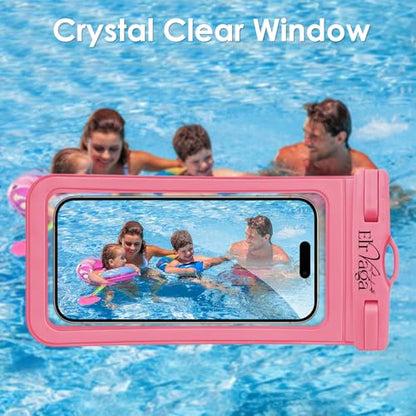 2 Pack IPX8 Waterproof Phone Pouch for iPhone 16/15/14/13 Pro Max Plus (7.2 Inch) - Swimming, Diving, Snorkeling, Snowproof - Touchscreen Friendly Underwater Photography Dry Bag (Pink&Pink) - color: Pink&Pink
