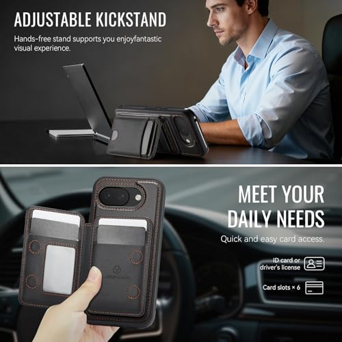 Wallet Case for Google Pixel 10a Compatible with MagSafe for Men Women, 2 in 1 Detachable Magnetic Phone Case with Card Holder Kickstand RFID Blocking for Pixel 10a (Black) - color: Black