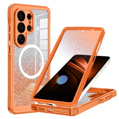 for Samsung Galaxy S26 Ultra Case, Built-in Tempered Glass Screen Protector, Full Body Protection & Camera Lens Guard, Fit for MagSafe & Military Grade Shockproof, with Glitter Card, Orange - color: Orange, size: Samsung Galaxy S26 Ultra