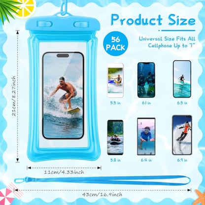 Chiisong 56 Pack Waterproof Phone Pouch Clear Cellphone Case Bulk Universal Phone Dry Bag Waterproof Underwater Case Holder for Water Games Cruise Ship Essentials, up to 6.9 Inch(Colorful)