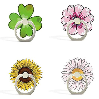 4Pcs Cute Phone Ring Holder Stand, Flowers Fruit Banana Orange Kiwi Lemon 360 Rotation Finger Ring Grip Mount for Smartphones(Flowers) - color: Flowers