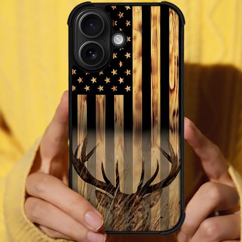 DJSOK Case for iPhone 17,Compatible with MagSafe,Anti-Scratch Shockproof Case,Wood Grain American Flag Buck Hunter Deer - color: Wood Grain American Flag Buck Hunter Deer, size: IPhone 17