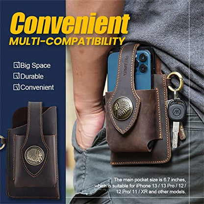 2023 New Multifunctional Leather Mobile Phone Bag with Belt Clip, Premium Rugged Leather Cell Phone Holster with Belt Loop, Belt Phone Pouches Holder for All Phones (Khaki) - color: Khaki