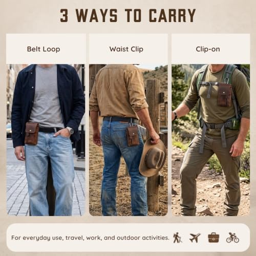 Top Grain Leather Cell Phone Holster Belt Pouch Case with Belt Clip - color: Coffee