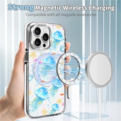 VisEnt Clear Case for iPhone 14 Pro, Magnetic Phone Case, Transparent Slim Cover, Military Grade Protection, Shockproof, Anti-Yellowing, Scratch Resistant, Blue Jellyfish Ocean - color: Blue Jellyfish Ocean, size: Iphone 14 Pro