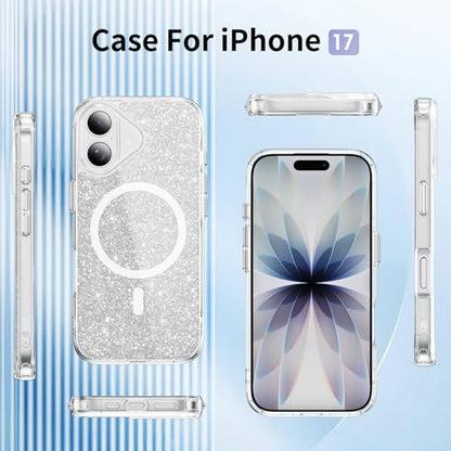 LEMAXELERS Magnetic Clear Glitter Case for iPhone 17 -Clear SF | Compatible with MagSafe, Crystal Sparkly Bling Clear TPU Bumper Hard PC Slim Shockproof Protective Cover - color: Clear, size: iPhone 17