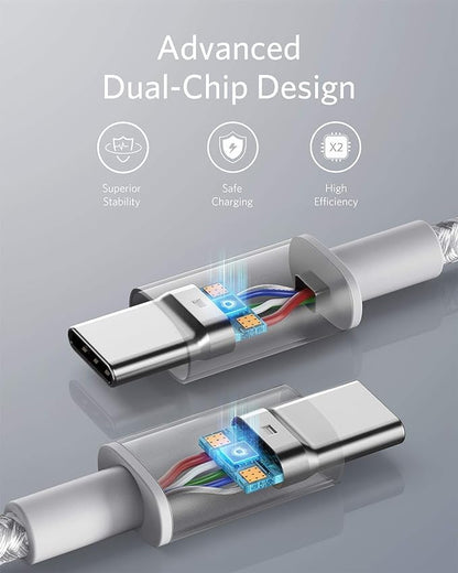 Anker USB C to USB C Cable, 100W Fast Charging Cable(2-Pack, 10 ft, Silver) - color: Silver, size: 10ft