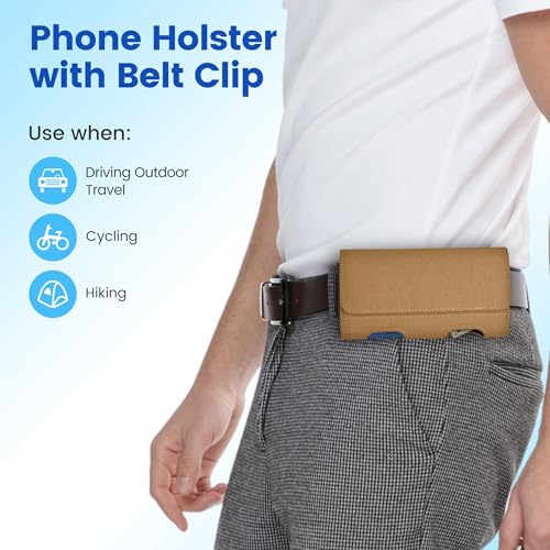 Mopaclle Nylon Phone Holster with Heavy Duty Metal Belt Clip and Card Holder, Compatible with iPhone 17/16/15/14/13 Pro Max,17 Air and Galaxy S26/S25/S24/S23/S22 Plus and FE - Khaki - color: Nylon-khaki, size: L(6.5x3.5x0.6)