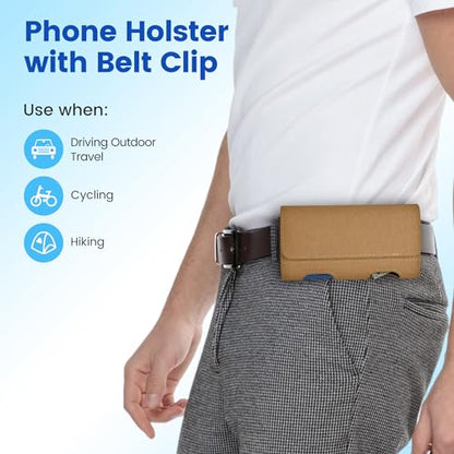 Mopaclle Nylon Phone Holster with Heavy Duty Metal Belt Clip and Card Holder, Compatible with iPhone 17/16/15/14/13 Pro Max,17 Air and Galaxy S26/S25/S24/S23/S22 Plus and FE - Khaki - color: Nylon-khaki, size: L(6.5x3.5x0.6)