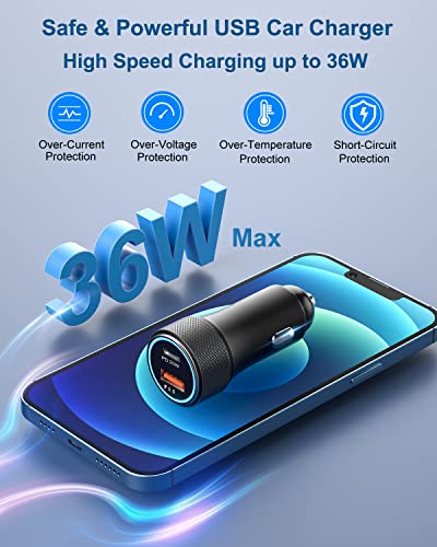 USB C Car Charger 3Pack, OKRAY 36W Fast Charging PD+QC 2-Port Car Chargers - color: Black, size: 3-Pack