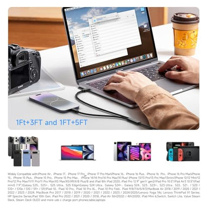 2 in 1 USB C to USB C/Lightning Cable 100W Max 6FT 1Pack,Multi Cable Simultaneous Fast Charging Compatible with MacBook Air/Pro/iPad/iPhone 17/16/15/14/13/12/11 Series,Galaxy S26/S25/24 Series/Pixel - color: Black, size: 6FT