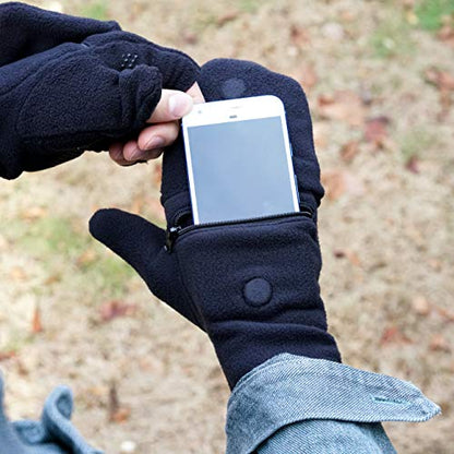 Sprigs Multi Mitt Fingerless Gloves With Adjustable Top & Cell Phone Pocket - color: Charcoal