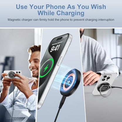 S25 S24 Ultra Magnetic Wireless Charger Fast Charging Pad for Samsung Galaxy Z Fold 7/6/Flip 7/6/5/S25 Edge/S24/S23/S22/S21/Moto Edge 2024,15W Wireless Phone Magsafe Charger &20W USB C Charger Block