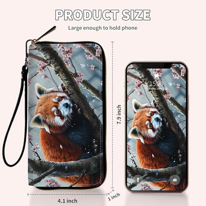 Ladies Wallet,Clutch Purses for Women Wallets Leather Credit Card Holder for Women Wristlet Slim Small Cute with Zipper,Thin RFID Blocking with Wrist Strap,Cute Raccoon Tree - color: Cute Raccoon Tree