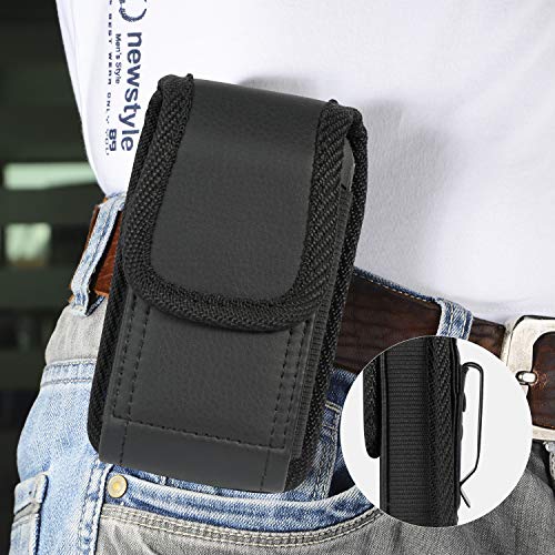 Nakedcellphone Case for Kyocera Flip Phone - Black Vegan Leather Pouch | Magnetic Closure, Strong Metal Clip, Secure Belt Slot Harness, Fits DuraXV Extreme E4810, DuraXV LTE E4610, DuraXE Epic E4830