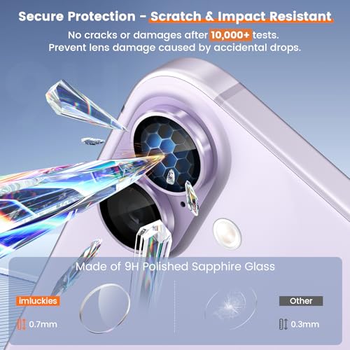 imluckies Camera Lens Protector for iPhone 17 6.3", [AR+AF] HD Clear Tempered Glass Lens Cover, 9H Hardness Scratch Resistant Individual Metal Ring, Case Friendly & Easy Install, Purple - color: Purple