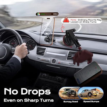 NeverDrop Car Mount for MagSafe [2 Bases for Any Surface | 118+LBS Ultra Grip | 2400gf Strong Magnetic] 360° Adjustable Car Phone Holder, Phone Holders for Your Car for All Smartphones, Carbon Fiber
