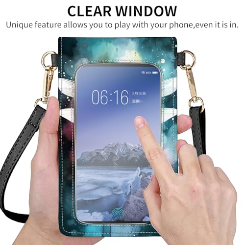 for Women Cell Phone Purse,with Touchscreen Cell Phone Purse,PU Leather Shoulder Bag Waterproof Phone Wallet Case with Clear Touch Screen Window up to 6.7 inch Smartphone, - color: Color Dragonfly -171