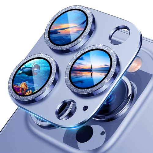 UniqueMe for iPhone 13 Pro/13 Pro Max Camera Lens Protector - Light Blue - color: Sierra Blue (bling circle)