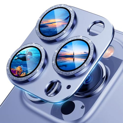 UniqueMe for iPhone 13 Pro/13 Pro Max Camera Lens Protector - Light Blue - color: Sierra Blue (bling circle)