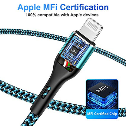 iPhone Charger 4Pack 7inch, [Apple MFi Certified] Short Lightning Cable 7inch, iPhone Charging Cord Fast Charging Cable for iPhone 13 12 Pro Max Mini 11 Pro XS XR X 10 8 7 Plus 6s 6 SE iPad iPod-Blue