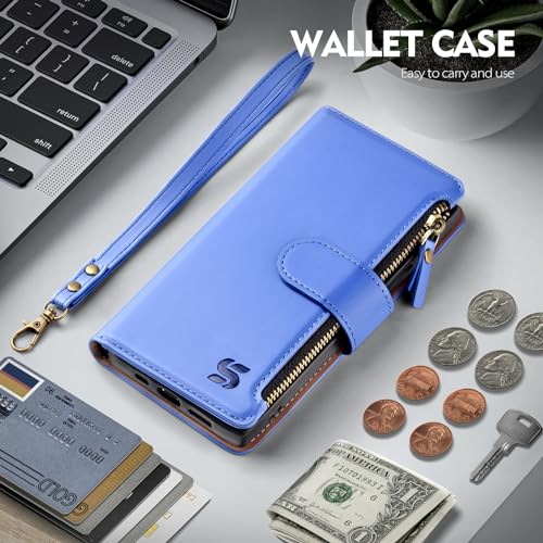 Shieldtop Compatible with Samsung Galaxy S23 Ultra 5G Wallet Case with Card Holder,Women Men RFID Blocking PU Leather Phone Case Flip Protective Cover Wrist Strap Zipper Credit Card Slots,Purple Blue - color: Purple Blue, size: Galaxy S23 Ultra - 6.8"