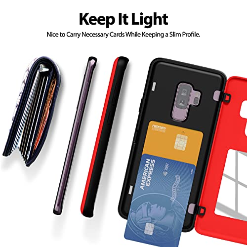 GOOSPERY Magnetic Door Bumper Compatible with Galaxy S9 Plus, Card Holder Wallet Case Easy Magnet Auto Closing Protective Dual Layer Sturdy Phone Back Cover - Red - color: Red, size: Galaxy S9 Plus
