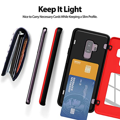 GOOSPERY Magnetic Door Bumper Compatible with Galaxy S9 Plus, Card Holder Wallet Case Easy Magnet Auto Closing Protective Dual Layer Sturdy Phone Back Cover - Red - color: Red, size: Galaxy S9 Plus