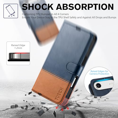 TUCCH Case Wallet for iPhone Air (6.5"), RFID Blocking Folio, Blue & Brown | 4 Card Holders, Kickstand, PU Leather, Magnetic Closure, Shockproof TPU Shell, Protective Flip Cover - color: Two-tone Blue & Brown